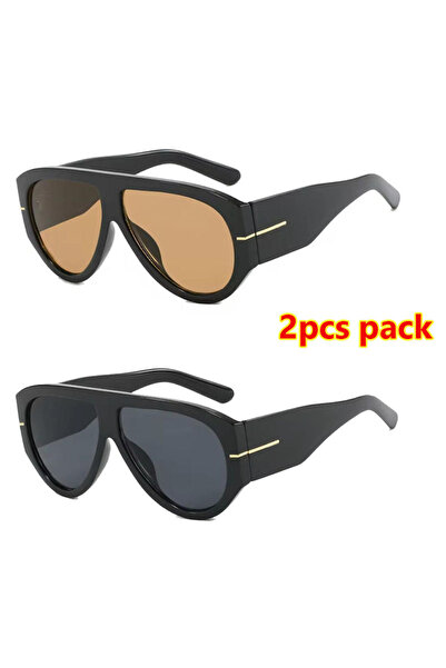 Choice12 2pcs-6 Luxury Brand Retro Big Frame Oval Women Sunglasses Black Tea ...