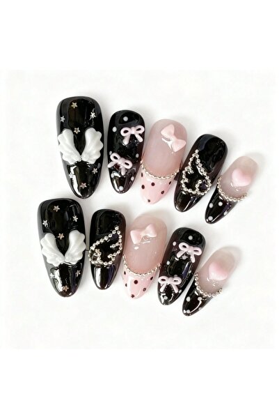 choice2 TKHF- 10 pieces of hand-pressed almond-shaped nails, beautiful false ...