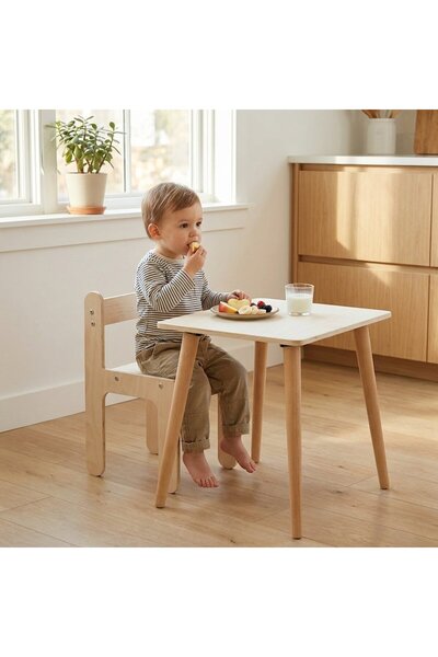 Montessori 1 Masa 1 Sandalye Seti - Huş Ağacı