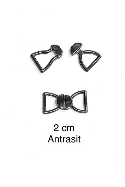 karantuhafiye Hırka Klipsi Metal Fiyonk Model 2 cm 2'li Set 2 Çift / Küçük Boy / antrasit