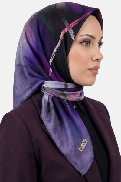 hadiora قلم رصاص نسائي بنفسجي اللون بنمط خطوط تجريدية مخيطة