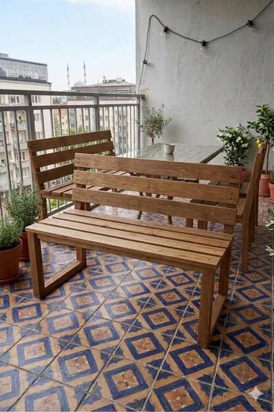 Genel Markalar Masif Ahşap Bank Bench Sırtlı Mutfak Bankı Bahçe Balkon Sandalye Yemek Masası Oturma Bankı 100 cm x 45 cm Ceviz Renk