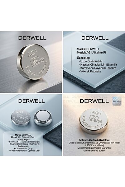 Derwell 1 Adet AG1 LR621 364 Alkalin Düğme Pil - Saat, Oyuncak, Hesap Makines...
