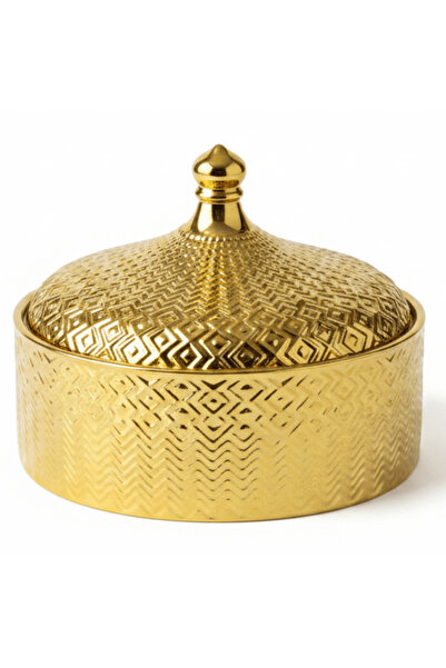 AKDC Royal Ceramic Candy Bowl with Lid | Embossed Geometric Design | 18×6 cm ...