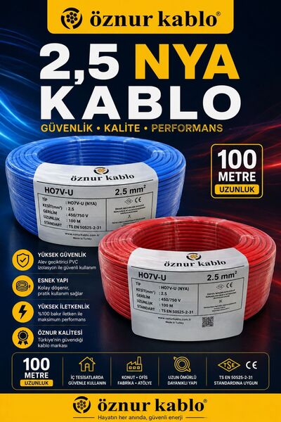 ÖZNUR 2,5mm NYA KABLO 100 METRE - SİYAH RENK
