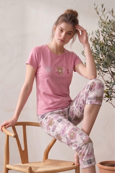 Farya Home Set de pijamale din bumbac cu model, cu mâneci scurte, Bermuda Capri