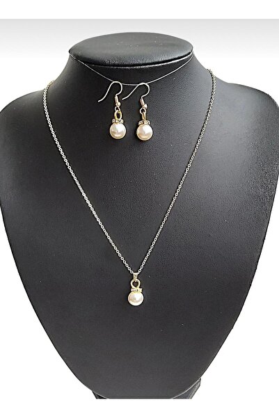 Luba 8 mm Gold Pearl Women's Necklace Earrings