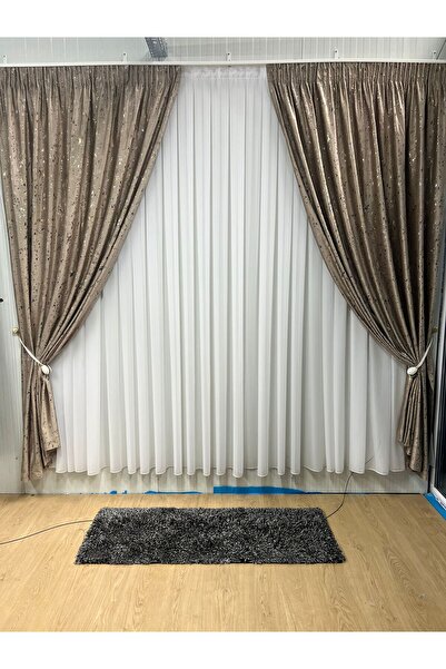 Metropolitan Concept Alicante Printed Velvet Curtain Set Marble Pattern Semi ...