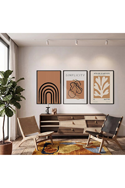 KOLAJTASARIM Abstract Forms Earth Palette Σετ 3 τεμαχίων με μαύρο πλαίσιο Πίν...