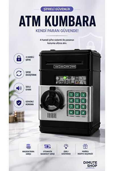 Dimute Shop ATM Kumbara Şifreli Elektronik Para Kasası Otomatik Para Çeken Ço...