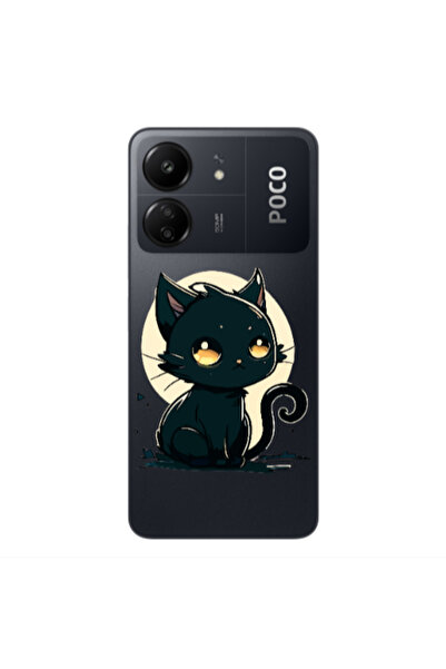 Other Xiaomi Poco C65 Black Cat Transparent Silicone TPU Θήκη