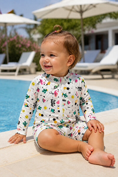 Beniizle Desenli Fermuarlı Unisex Bebek Mayo