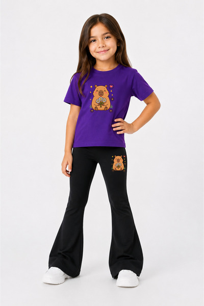 VODEXA Spanish Style Leggings and Printed T-Shirt Set Girls' Casual Sports Co...
