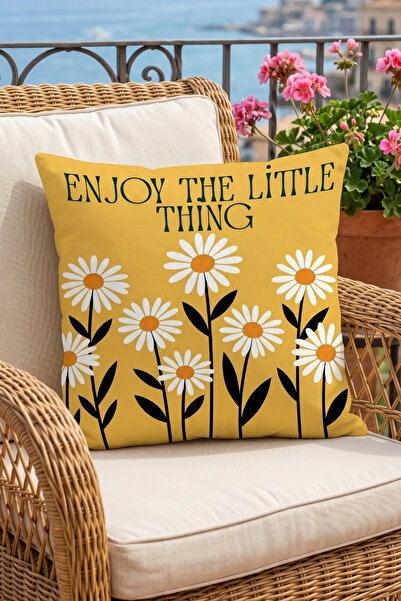Atay Home غطاء وسادة مزخرف بنمط ديزي مكتوب عليه Enjoy The Little Thing، مقاس ...