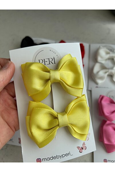 MADE BY PERİ Set of 2 Grosgrain Ribbon Bow Hair Clips for Girls, Baby Girls, ...