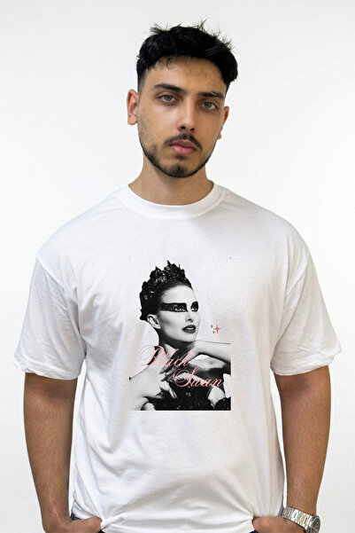 Anetos Black Swan Design Printed Oversize White T-Shirt