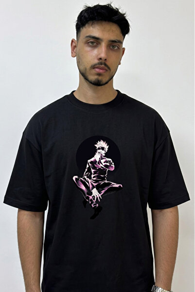 Anetos Gojo Satoru_43 Design Printed Oversize Black T-Shirt