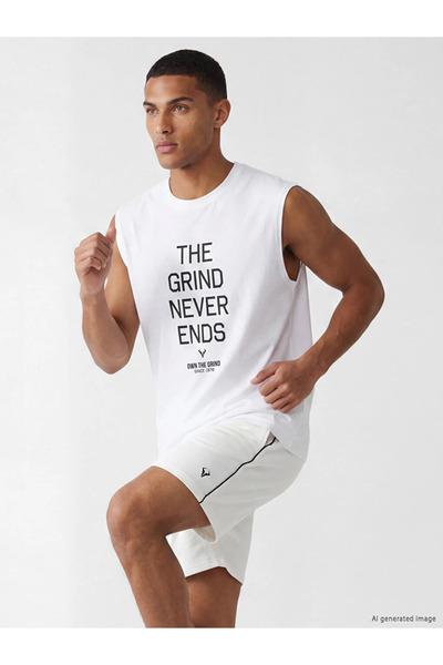 LC Waikiki White Crew Neck Printed Men's Sleeveless T-Shirt