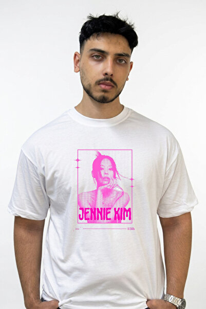 Anetos Jennie Kim Design Printed Oversize White T-Shirt