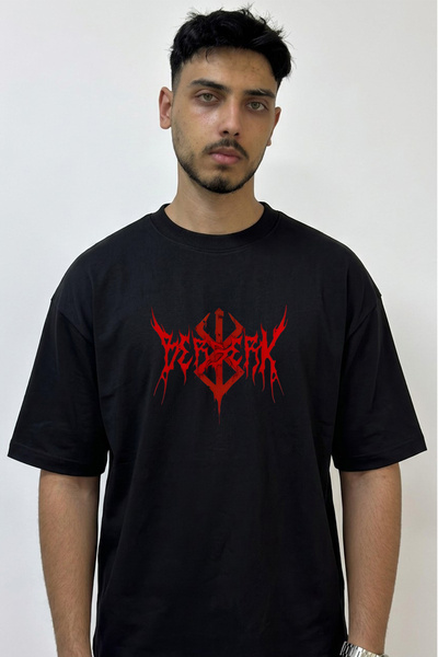 Anetos Berserk Logo_2 Σχέδιο με στάμπα, μαύρο μπλουζάκι μεγάλου μεγέθους