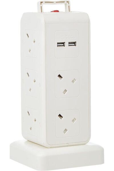 Oshtraco سلك تمديد طاقة بـ 10 منافذ مع 4 منافذ USB، بطول 2 متر