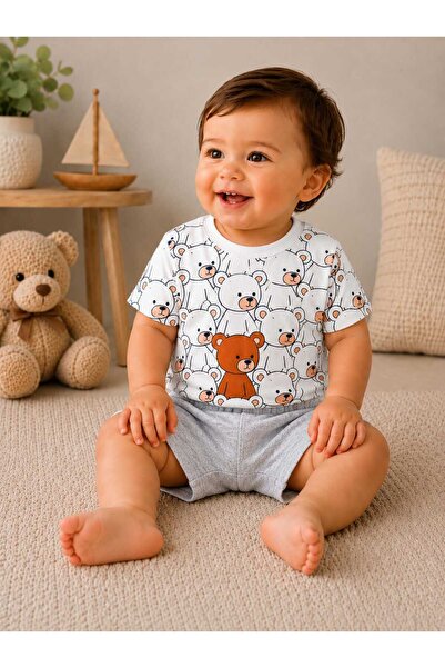krm kerem bebe Mini Bear Friends Printed Cotton Combed Cotton Baby Boy Shorts...