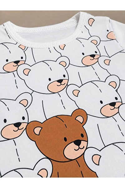 krm kerem bebe Mini Bear Friends Baskılı Pamuklu Penye Erkek Bebek Şortlu Yazlık Takım