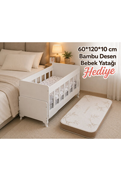 ZELMİRA 60*120 cm Anne Yanı Sallanan Beşik Ahşap Park Beşik Anne Yanı