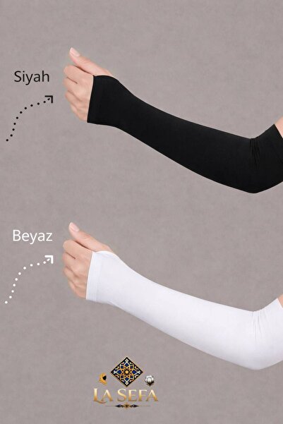 LA SEFA 2 Pairs of Long Black and White Cream Fingered Fabric High Quality Do...