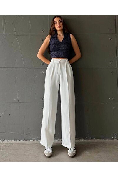glanour Women's Pleated Wide Leg Woven Trousers