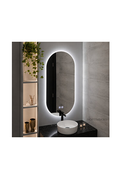 OPTIM DEKO Oglindă ovală de baie cu LED E14/50x100 cm, iluminare tactilă, fun...