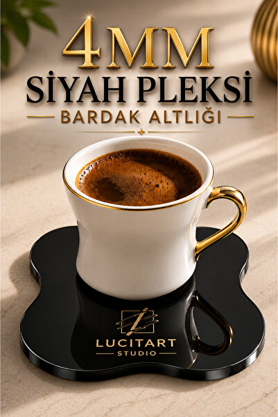 LucitART Premium Siyah Pleksi Bardak Altlığı | 4'lü Set | Modern Masa Dekoru