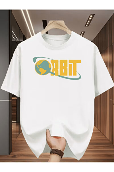 NOURAM ORBIT Earth Orbit Letter Print T-Shirt, Color-Block Globe Design, Amer...