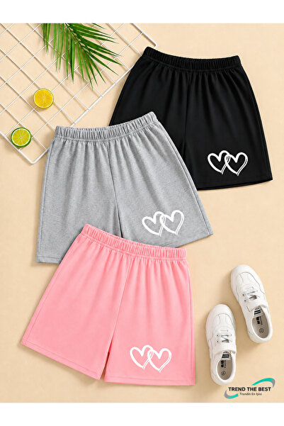 TREND THE BEST Trendin En İyisi Summer Double Hearts Printed Girls' Black, Gr...
