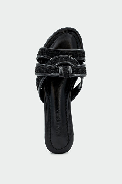 LAMİNTA Ocean Asymmetrical Cut Women's Black Tweed Flat Slippers