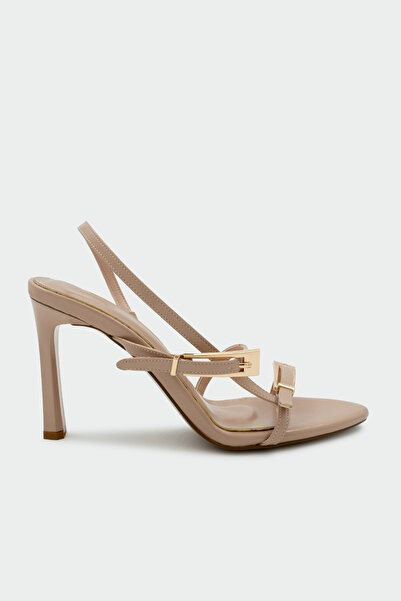 LAMİNTA Bolide Gold Buckle Detailed Women's Nude Heeled Shoes