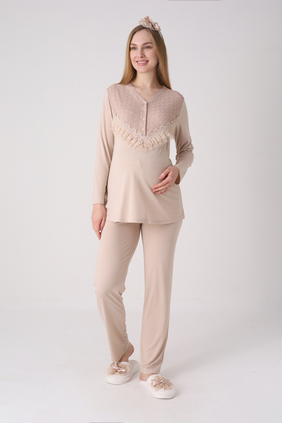 ERDENİZ TEKSTİL Ruffle Detailed Maternity and Postpartum Pajama Set