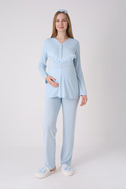 ERDENİZ TEKSTİL Ruffle Detailed Maternity and Postpartum Pajama Set