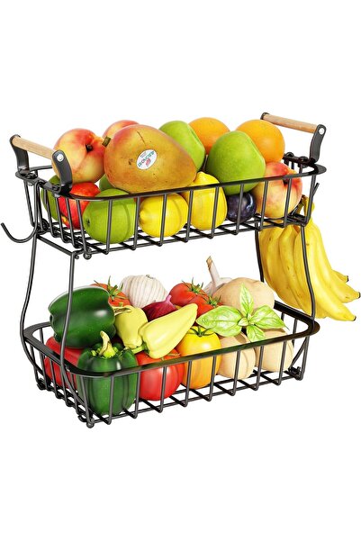 Arabest 2 Tier Fruit Basket with 2 Banana Hangers, Countertop Fruit Vegetable...