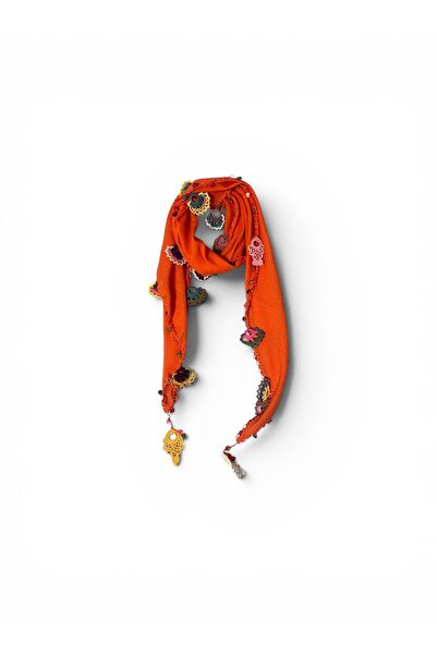 Pafuli Hand-Embroidered Beaded Ethnic Scarf Orange