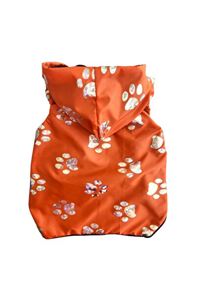 atelyu Cat Dog Outfit Orange Paw Print Raincoat Coat