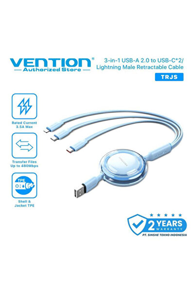 Vention Ανδρικό Ανασυρόμενο Καλώδιο USB σε Type-C / Lightning 3.5 A Μπλε 1.1 ...