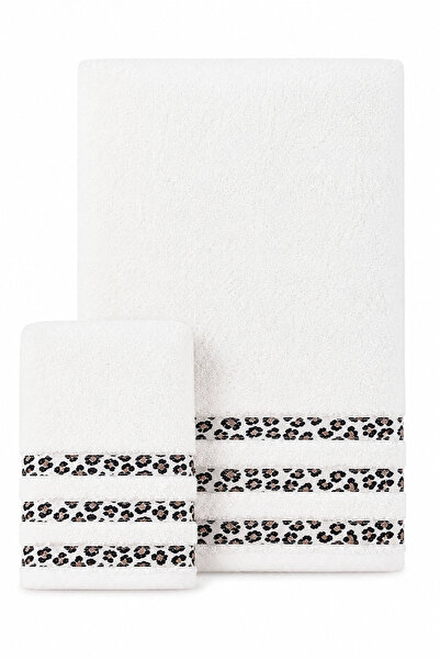 Elif Mira 2 Piece Bath Towel Set 100% Cotton Leopard Deluxe (70X140 cm + 50X9...