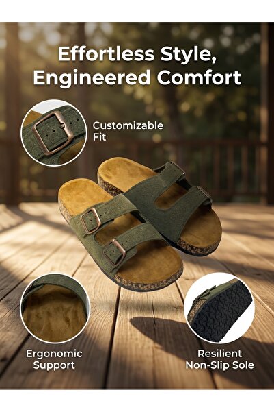 Dhiaa Walk Premium Faux Suede Women's Slides with Contoured Cork Sole - Light...