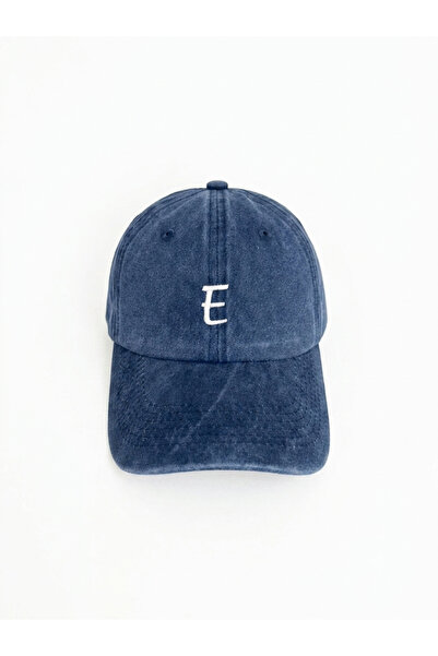 ŞapkaMania Letter E Navy Blue Embroidered Washable Vintage Unisex Hat