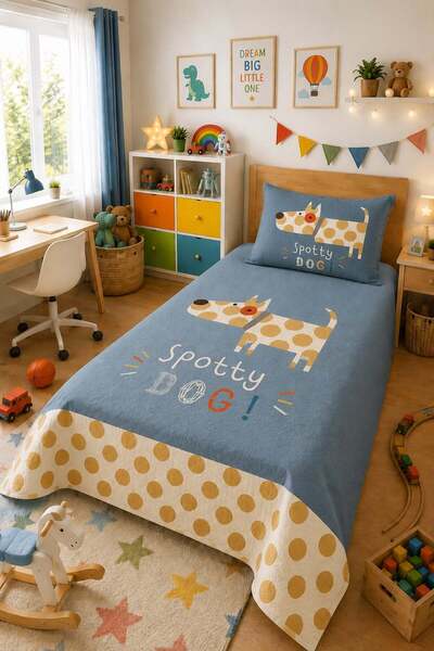 Evdek Bebek ve Çocuk Odası Spotty Pup – Köpek Tek Kişilik Pike Takımı 160X230...