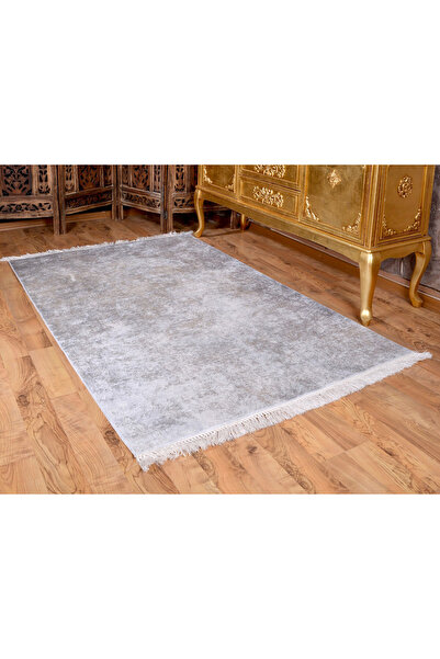 Çeyiz Diyarı Latex Kaymaz Taban Dijital Baskı Kadife Halı Duru Gri 180x280 cm