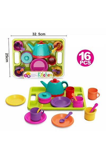 Blue Toys Παιδικό Σετ Τσαγιού Κουζίνας με Δίσκο Σερβιρίσματος 16 τεμάχια