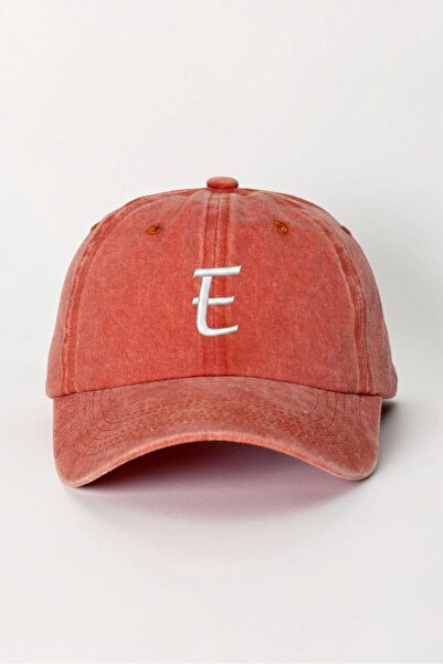 ŞapkaMania Letter E Orange Embroidered Washable Vintage Unisex Hat
