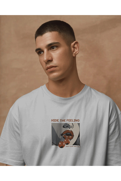 buzagi tasarım ürünleri Hide the Feeling Unisex White Regular T-Shirt